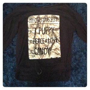 Justice Christmas list gold & black longsleeve tee